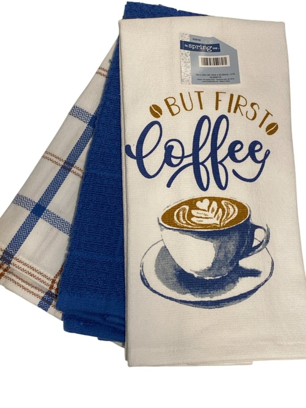 LOT of 3 Kitchen Towels Set Men Guy Unisex Coffee Lover saying But First Coffee